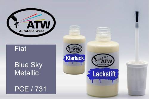 Fiat, Blue Sky Metallic, PCE / 731: 20ml Lackstift + 20ml Klarlack - Set, von ATW Autoteile West.